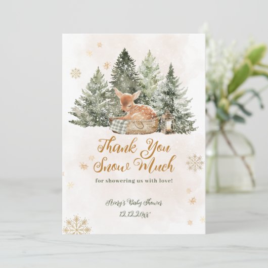 ベビーの冷たい外素朴鹿の冬の赤ちゃんシャワー サンキューカード (スタンド正面)