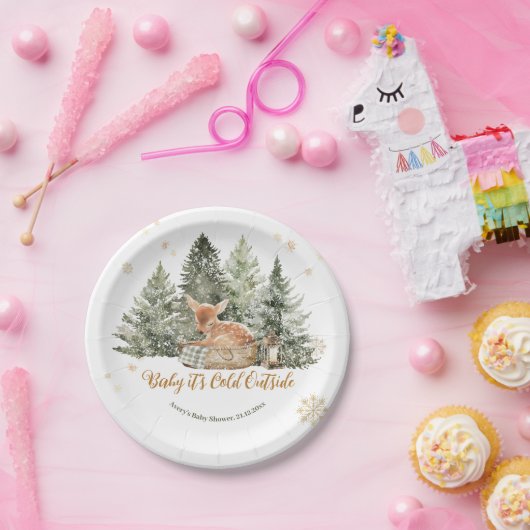 ベビーの冷たい外素朴鹿の冬の赤ちゃんシャワー ペーパープレート (パーティー)