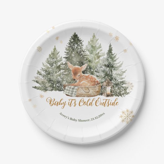 ベビーの冷たい外素朴鹿の冬の赤ちゃんシャワー ペーパープレート (正面)