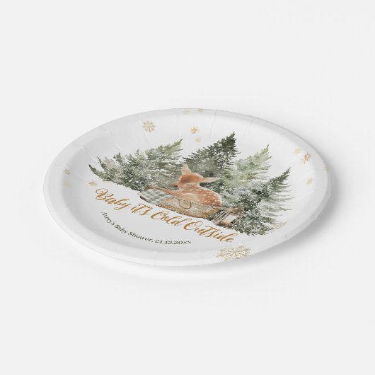 ベビーの冷たい外素朴鹿の冬の赤ちゃんシャワー ペーパープレート (アングル)