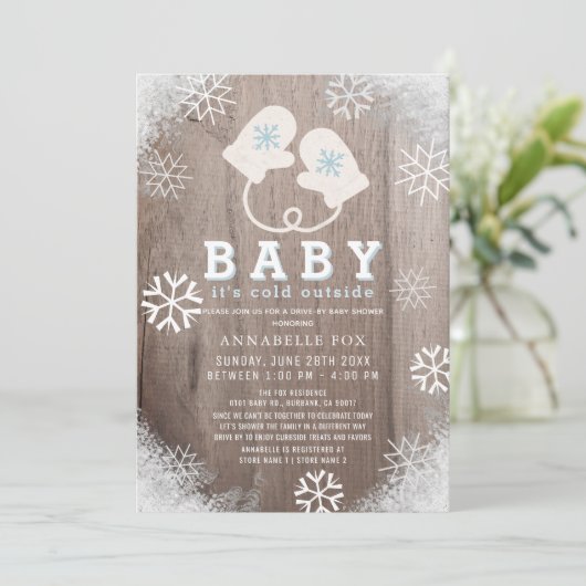 ベビーの冷たい屋外ブルードライブバイベビーシャワー 招待状 (スタンド正面)