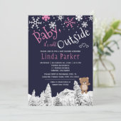 ベビーの冷たい森の外の冬の女の子シャワー 招待状 (スタンド正面)