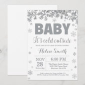 ベビーの冷たさと銀と灰色のベビーシャワー 招待状 (正面/裏面)