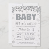 ベビーの冷たさと銀と灰色のベビーシャワー 招待状 (正面)