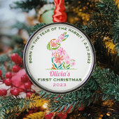 ベビーの初めてのクリスマスうさぎの月年 メタルオーナメント