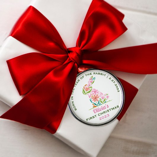 ベビーの初めてのクリスマスうさぎの月年 メタルオーナメント