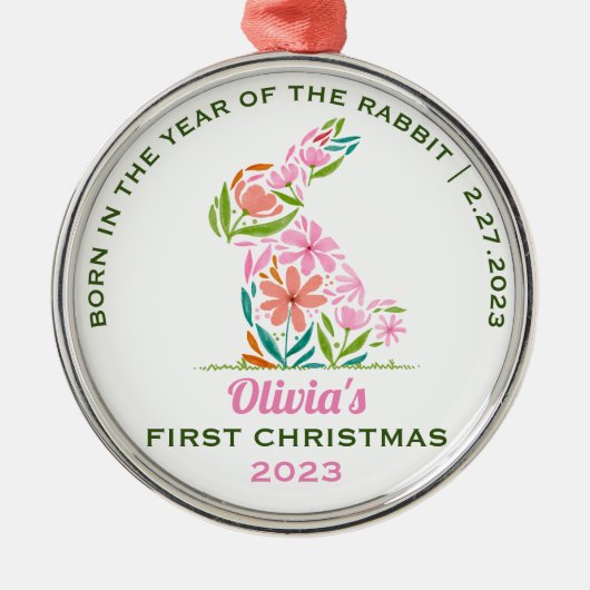 ベビーの初めてのクリスマスうさぎの月年 メタルオーナメント (正面)