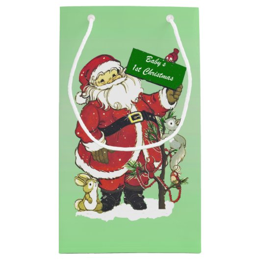 ベビーの初めてのクリスマスかわいいサンタサイン スモールペーパーバッグ (裏面)
