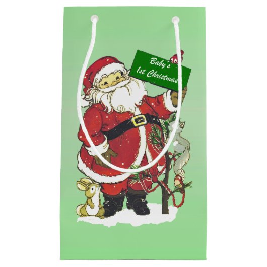 ベビーの初めてのクリスマスかわいいサンタサイン スモールペーパーバッグ (正面)