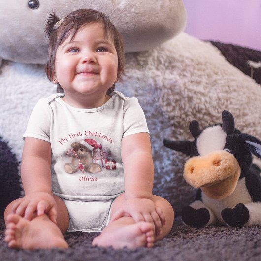 ベビーの初めてのクリスマスかわいいテディベアサンタハット ベビーボディスーツ