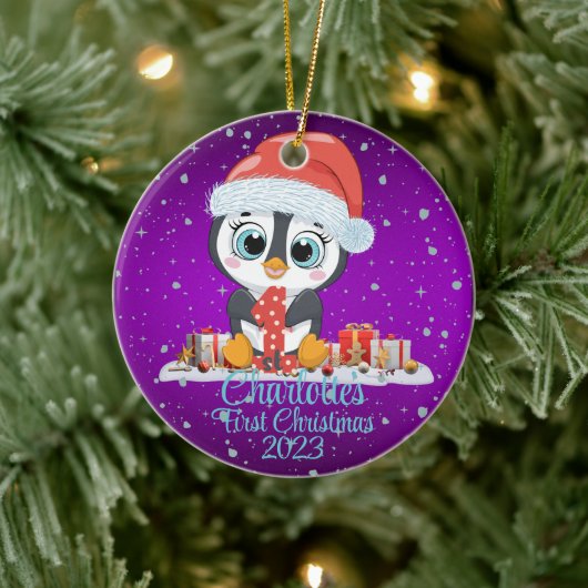 ベビーの初めてのクリスマスかわいいペンギンクリスマスハット セラミックオーナメント (ツリー)