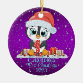 ベビーの初めてのクリスマスかわいいペンギンクリスマスハット セラミックオーナメント (正面)
