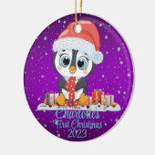 ベビーの初めてのクリスマスかわいいペンギンクリスマスハット セラミックオーナメント (左)