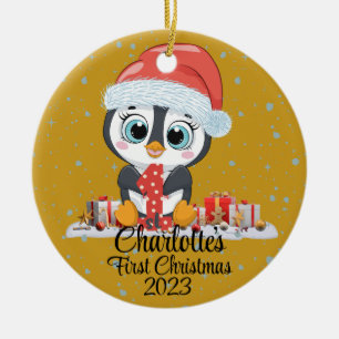 ベビーの初めてのクリスマスかわいいペンギンクリスマスハット セラミックオーナメント