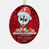 ベビーの初めてのクリスマスかわいいペンギンクリスマスハット セラミックオーナメント (右)