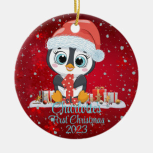ベビーの初めてのクリスマスかわいいペンギンクリスマスハット セラミックオーナメント