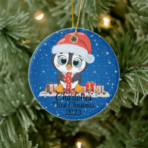ベビーの初めてのクリスマスかわいいペンギンクリスマスハット セラミックオーナメント