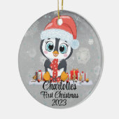 ベビーの初めてのクリスマスかわいいペンギンクリスマスハット セラミックオーナメント (左)