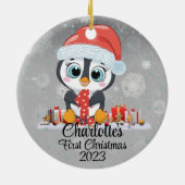 ベビーの初めてのクリスマスかわいいペンギンクリスマスハット セラミックオーナメント (裏面)