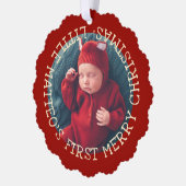 ベビーの初めてのクリスマスかわいいヴィンテージ写真の追加 オーナメントカード (左)