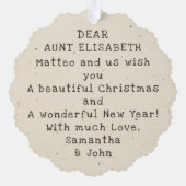 ベビーの初めてのクリスマスかわいいヴィンテージ写真の追加 オーナメントカード (裏面)