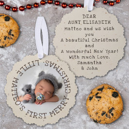 ベビーの初めてのクリスマスかわいいヴィンテージ写真の追加 オーナメントカード