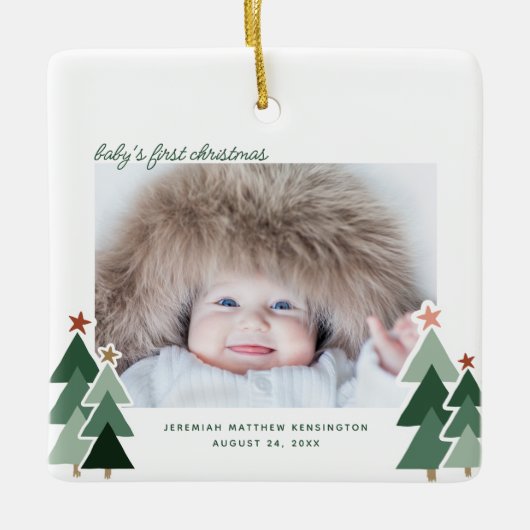 ベビーの初めてのクリスマスかわいい休日の木の写真 セラミックオーナメント (正面)