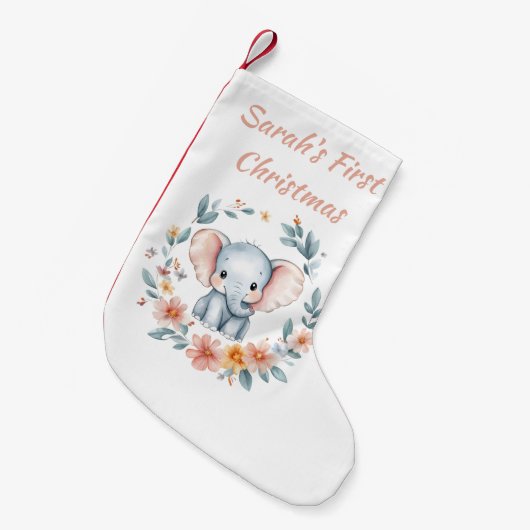 ベビーの初めてのクリスマスかわいい要素フローラ スモールクリスマスストッキング (正面 (吊り時))