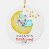 ベビーの初めてのクリスマスかわいい象オンムーン セラミックオーナメント (正面)
