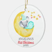 ベビーの初めてのクリスマスかわいい象オンムーン セラミックオーナメント (左)