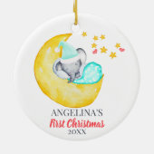 ベビーの初めてのクリスマスかわいい象オンムーン セラミックオーナメント (裏面)