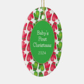 ベビーの初めてのクリスマスかわいい赤と緑のミッテンス セラミックオーナメント (右)