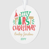 ベビーの初めてのクリスマスかわいい赤グリーンフェスティバル オーナメント (正面)