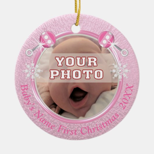 ベビーの初めてのクリスマスと写真と文字 セラミックオーナメント (正面)
