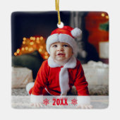 ベビーの初めてのクリスマスと家族のベビー写真 セラミックオーナメント (正面)