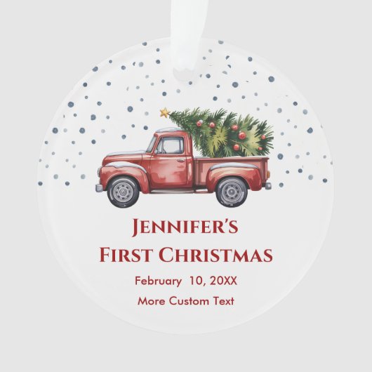 ベビーの初めてのクリスマスと誕生統計の写真 オーナメント (正面)