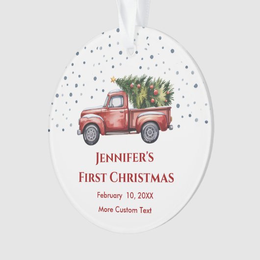 ベビーの初めてのクリスマスと誕生統計の写真 オーナメント (正面)