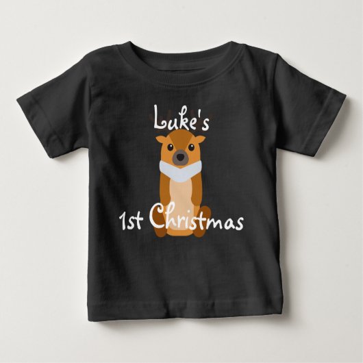 ベビーの初めてのクリスマスのかわいいトナカイを個人化して下さい ベビーTシャツ (正面)