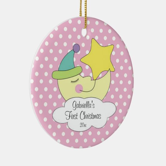 ベビーの初めてのクリスマスのオーナメントのピンクの月 セラミックオーナメント (右)