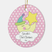 ベビーの初めてのクリスマスのオーナメントのピンクの月 セラミックオーナメント (左)