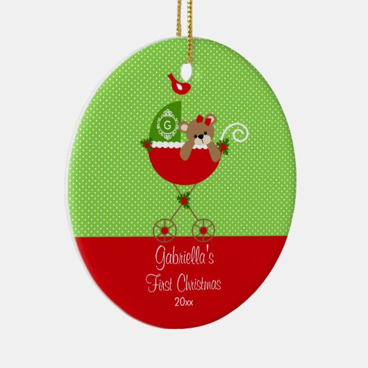 ベビーの初めてのクリスマスのオーナメントの乳母車 セラミックオーナメント (右)