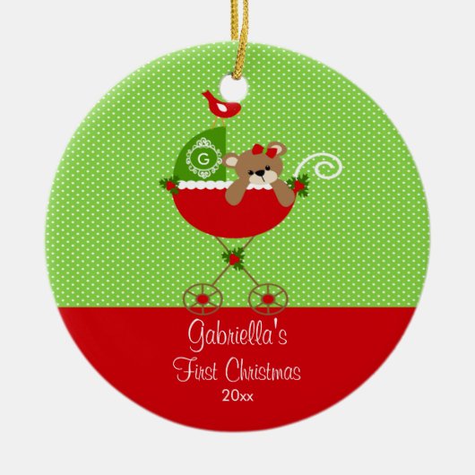 ベビーの初めてのクリスマスのオーナメントの乳母車 セラミックオーナメント (正面)