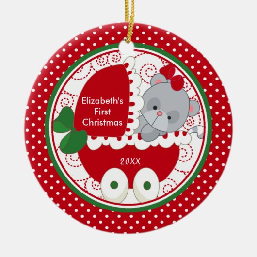 ベビーの初めてのクリスマスのオーナメントの大切な子猫 セラミックオーナメント (正面)