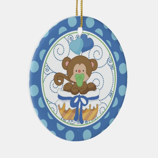 ベビーの初めてのクリスマスのオーナメントの大切な猿 セラミックオーナメント (右)