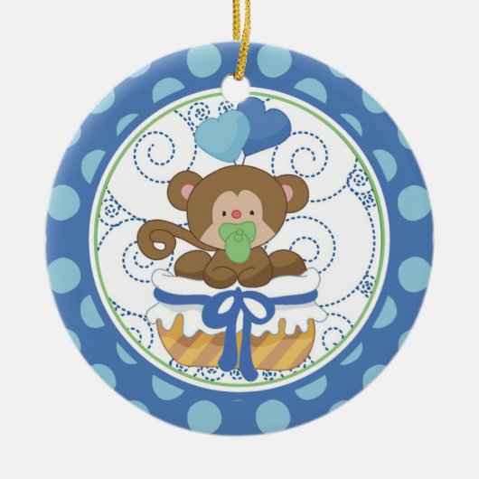 ベビーの初めてのクリスマスのオーナメントの大切な猿 セラミックオーナメント (正面)