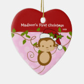 ベビーの初めてのクリスマスのオーナメントの女の子のサンタ猿 セラミックオーナメント (右)