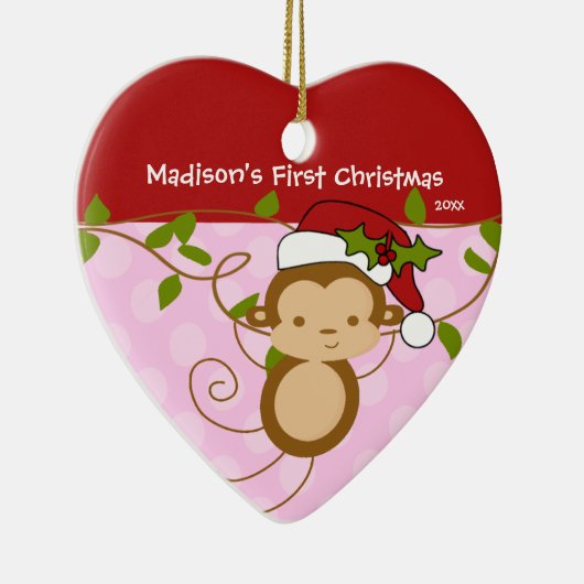 ベビーの初めてのクリスマスのオーナメントの女の子のサンタ猿 セラミックオーナメント (右)