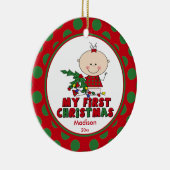 ベビーの初めてのクリスマスのオーナメントの棒の姿の女の子 セラミックオーナメント (右)