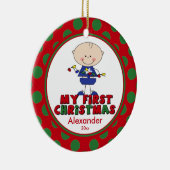 ベビーの初めてのクリスマスのオーナメントの棒の姿の男の子 セラミックオーナメント (右)