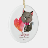 ベビーの初めてのクリスマスのオーナメントの水彩画の子ネコ セラミックオーナメント (右)